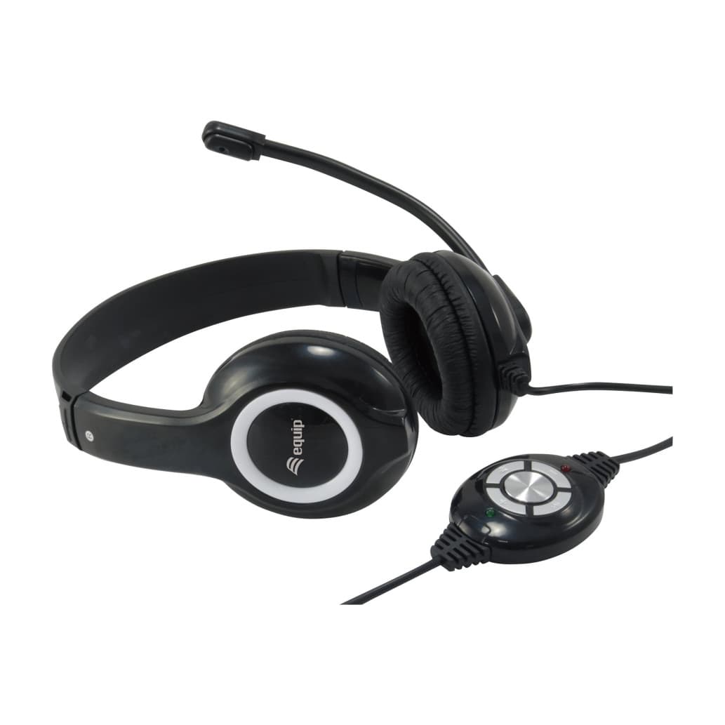 Slualke Equip naglavne z USB črne kontrolnik na kablu (245301)