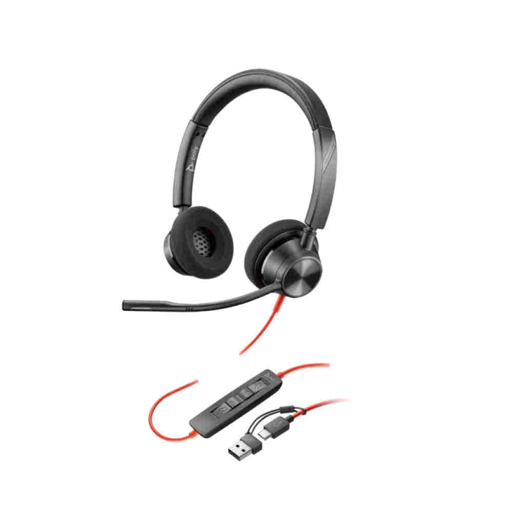Poly Blackwire 3320 Stereo USB-C Headset + USB-C/A Adapter